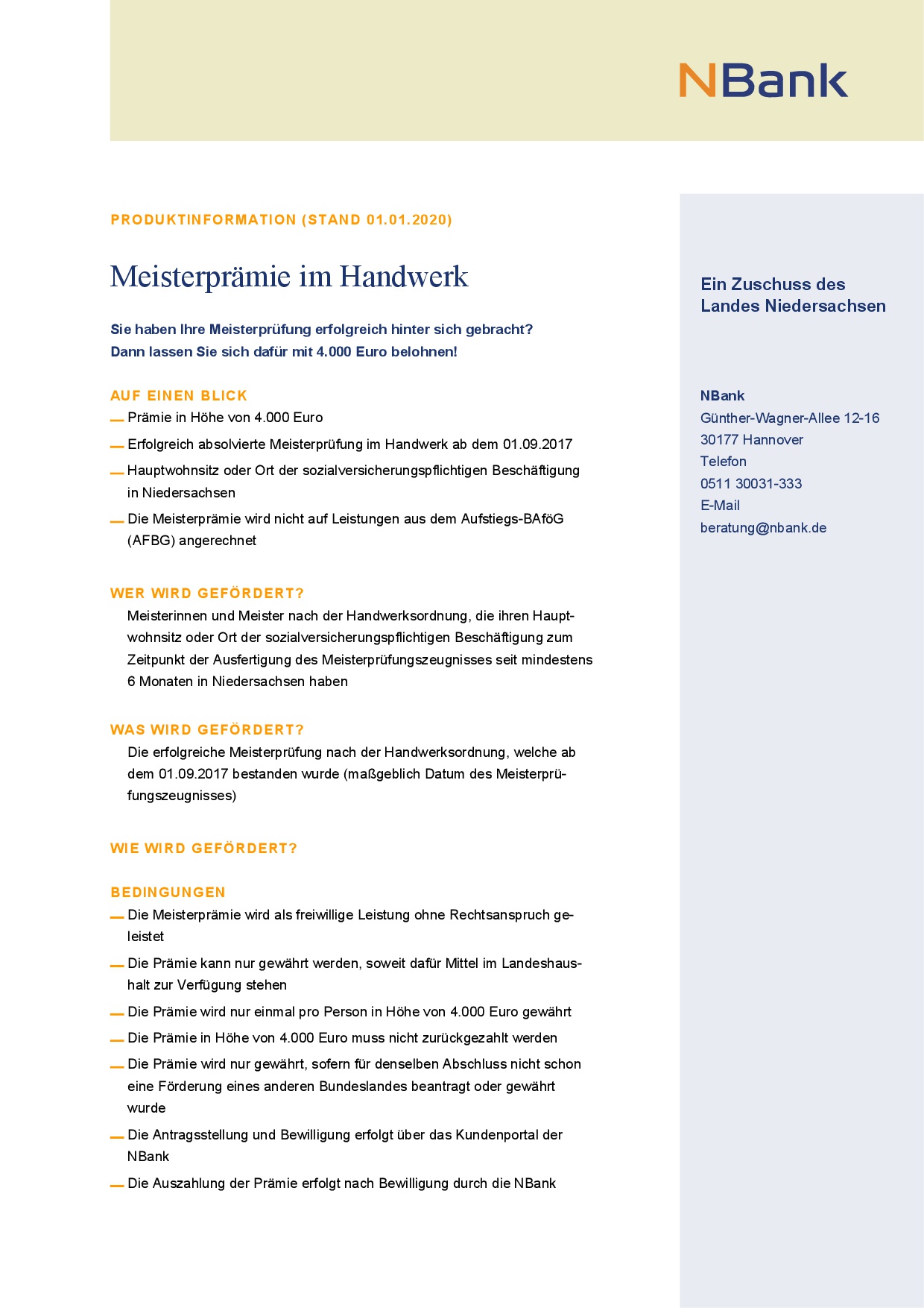 Meisterprämie - Merkblatt